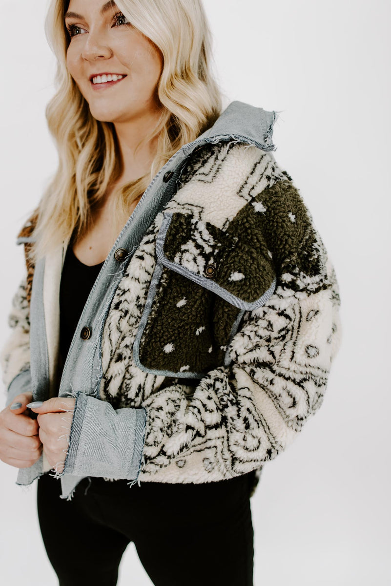 Robin Bandana Print Sherpa Jacket – Nora Gray