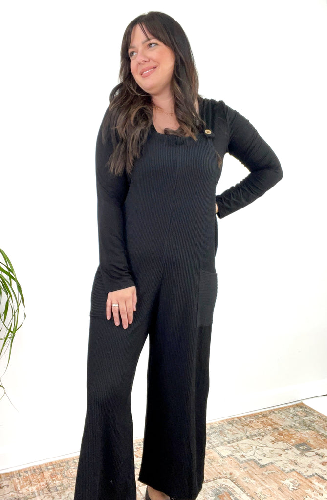 Soft Textured Ribbed Overall Jumpsuit