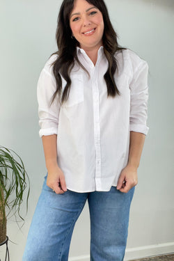 Oversized Classic Collard White Button Down Blouse