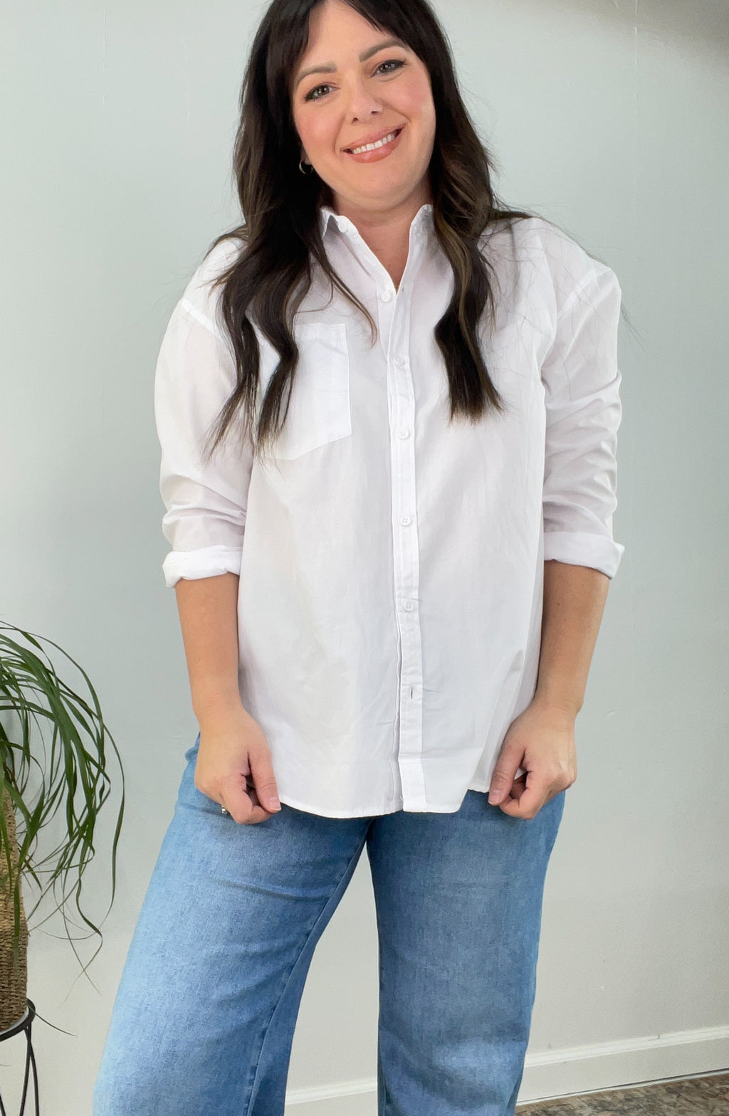 Oversized Classic Collard White Button Down Blouse