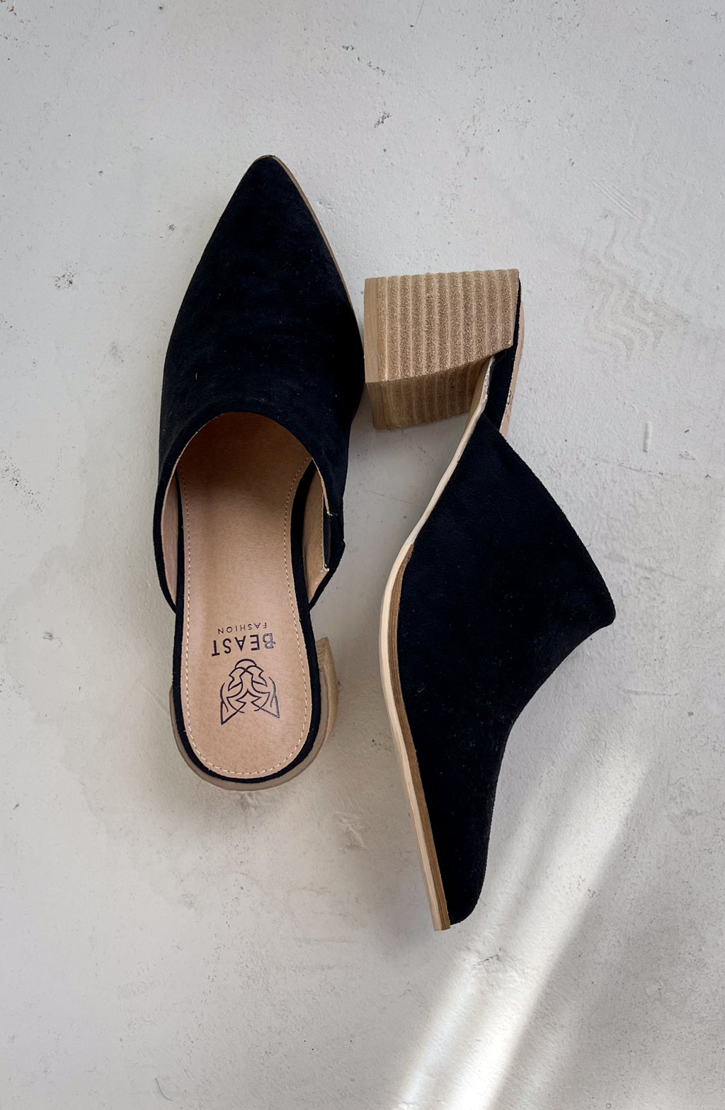 Stephanie Block Heel Black Suede Mules