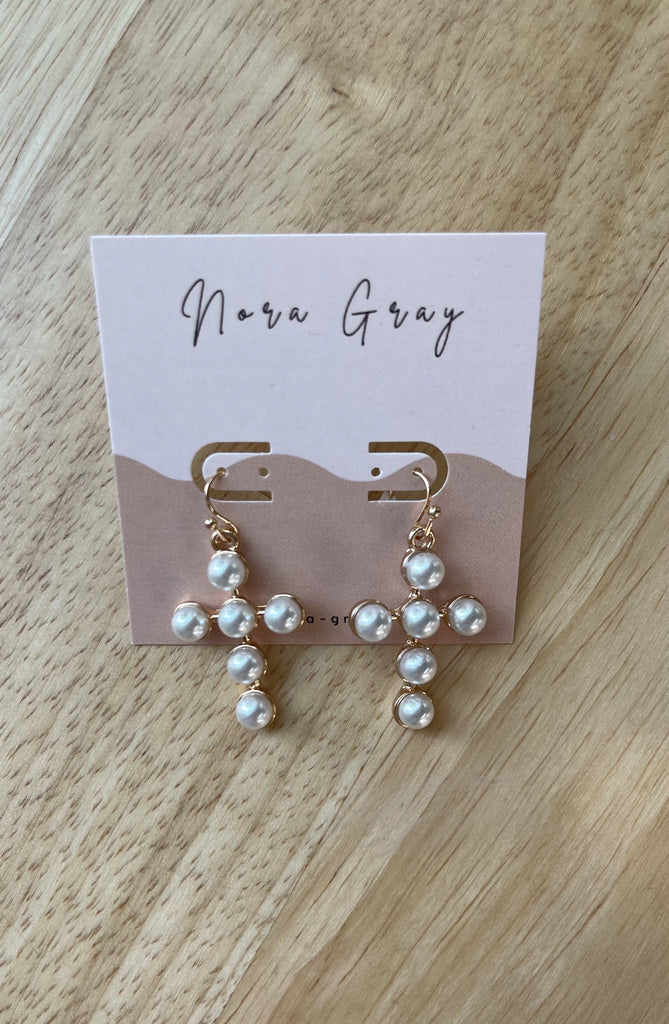 Stationed Pearl Cross Earrings