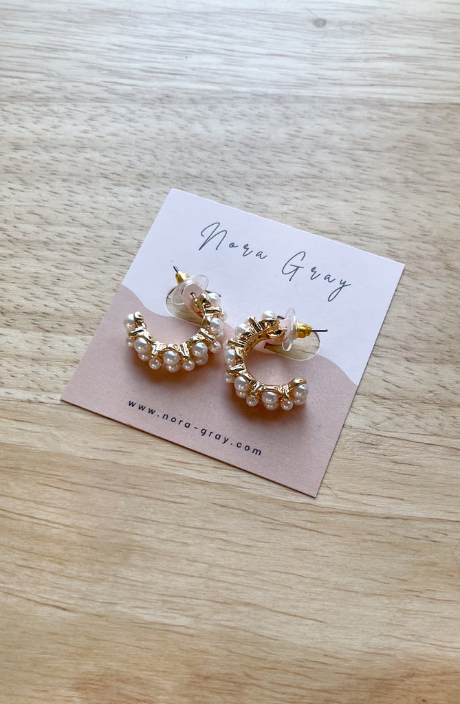 Pave Pearl Metal Open Hoops