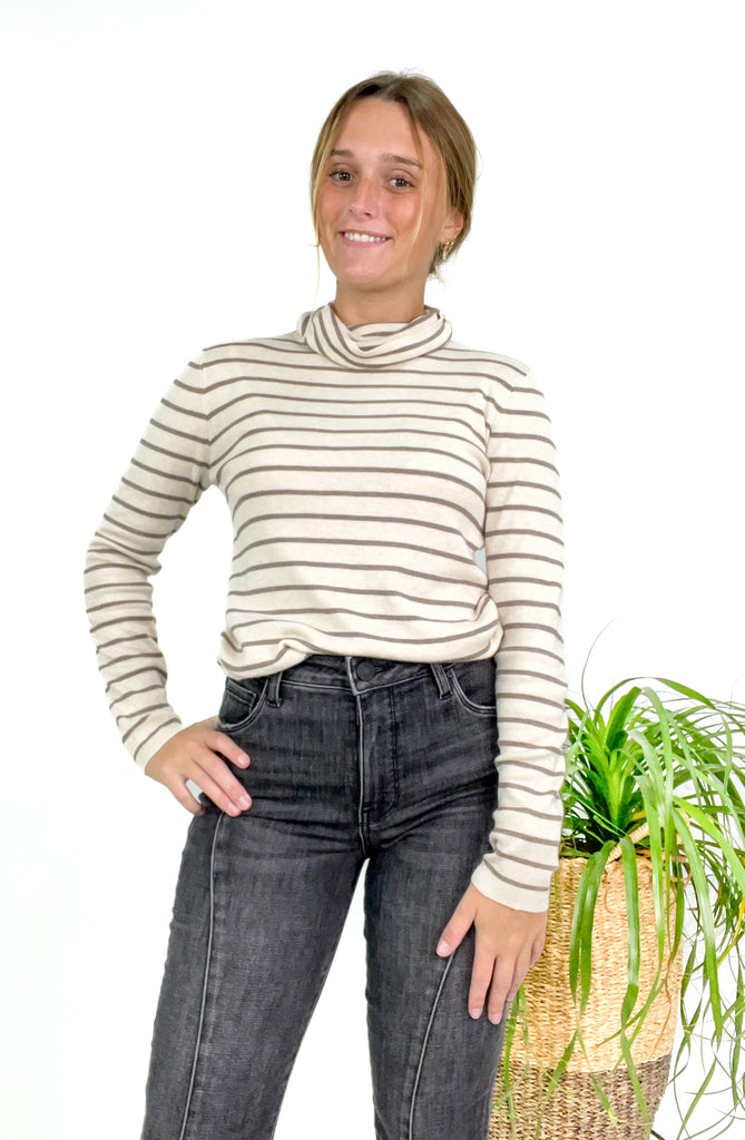 Classic Cut Striped Turtle Neck Top