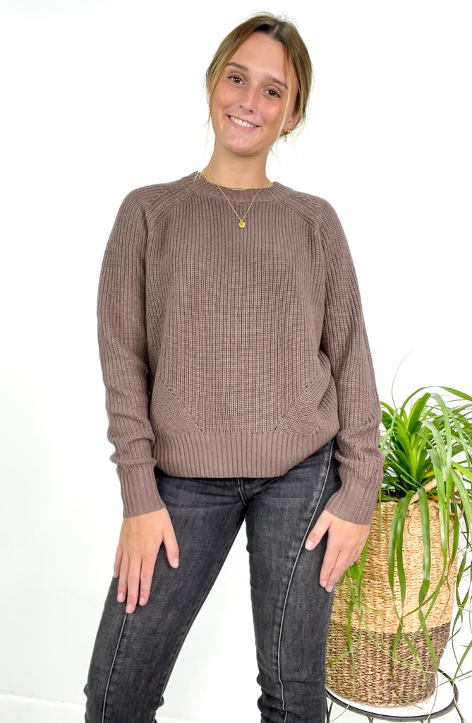 Crochet Detail Crew Neck Pullover Sweater