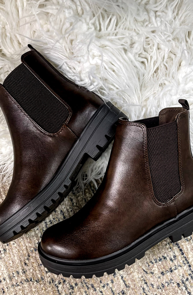 Brown Stretch Panel Ankle Boots