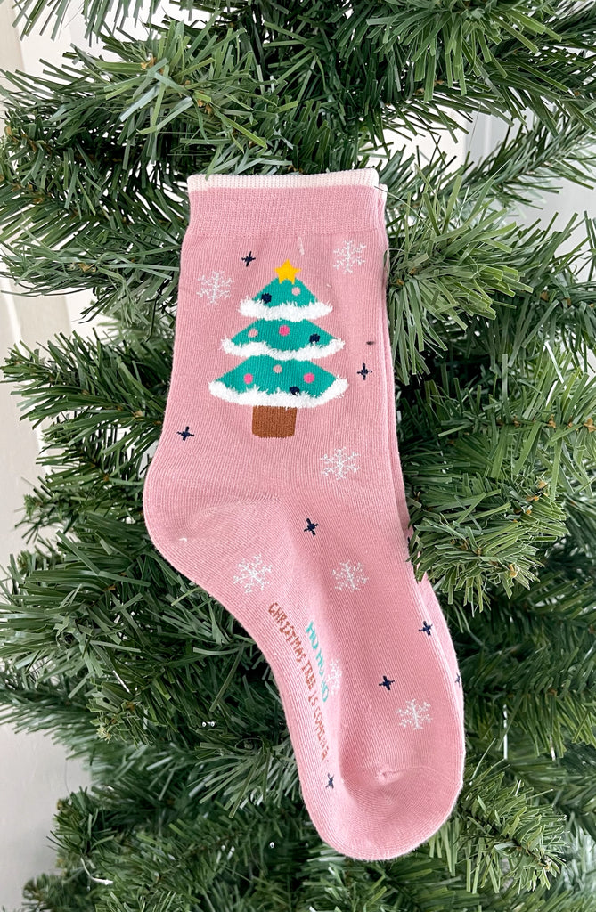 Pink Christmas Tree Socks