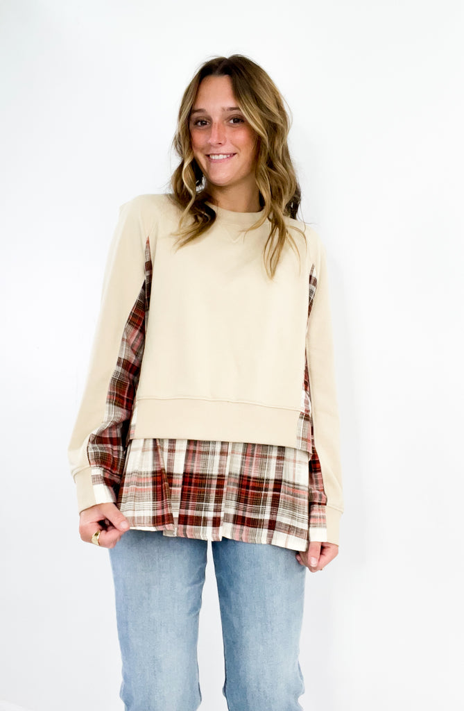 Double Layer Plaid Contrast Sweatshirt