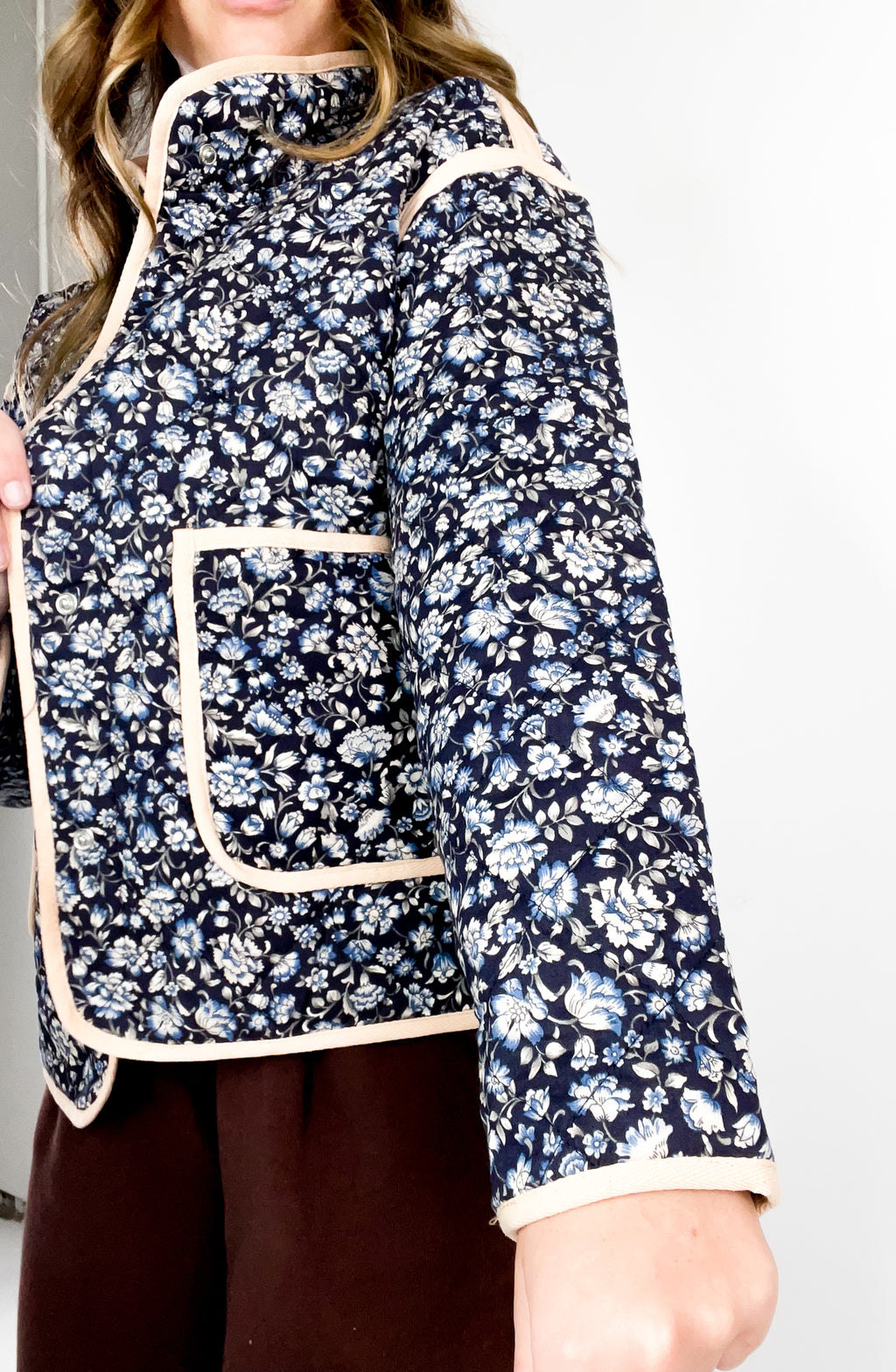 Floral Print Quilted Polar Collar Cotton Jacket