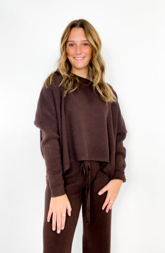 Cacao Waffle Textured Sweater Top