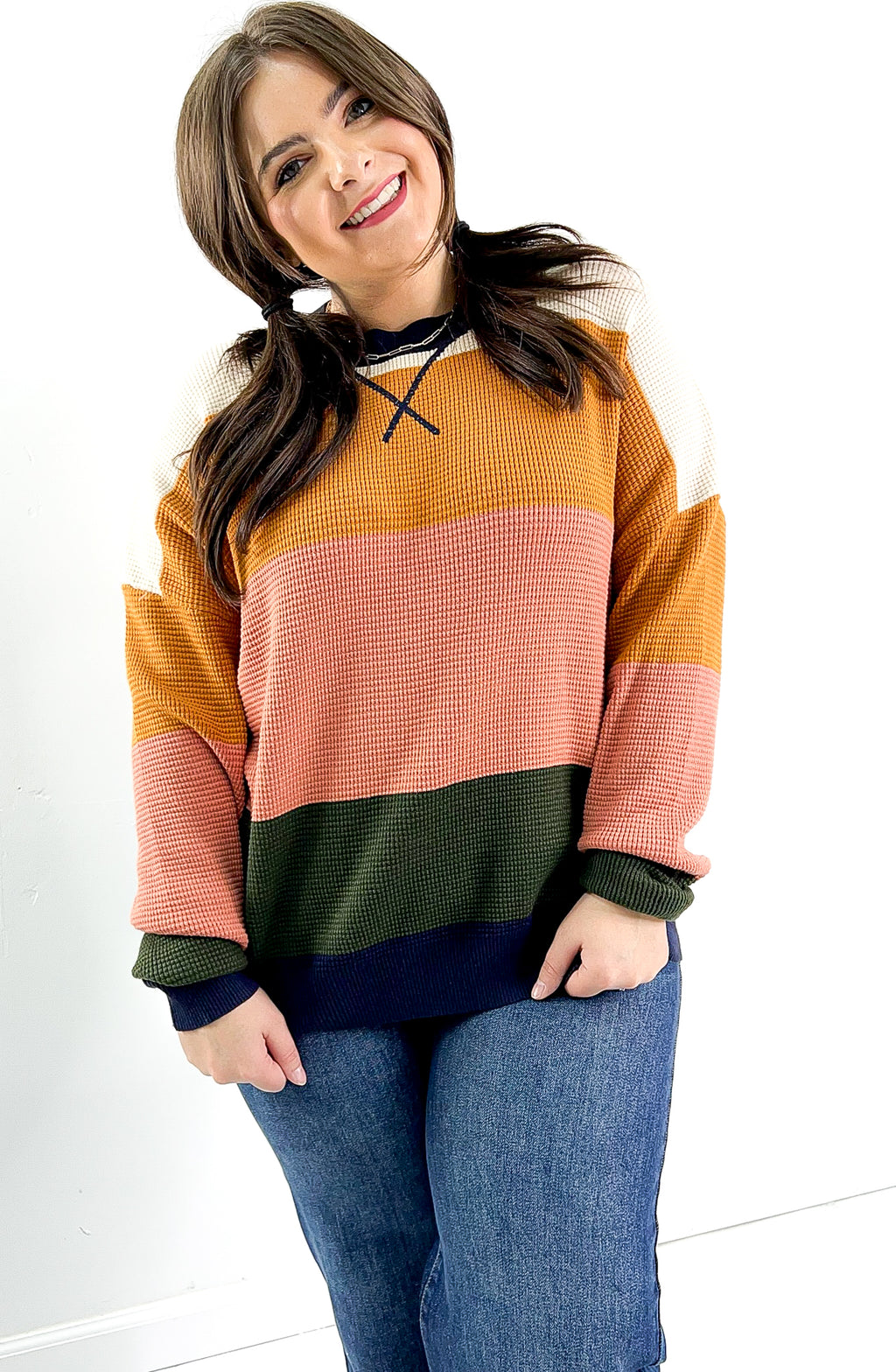 Brushstrokes Stripe Waffle Knit Sweater