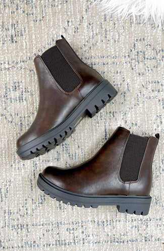 Brown Stretch Panel Ankle Boots