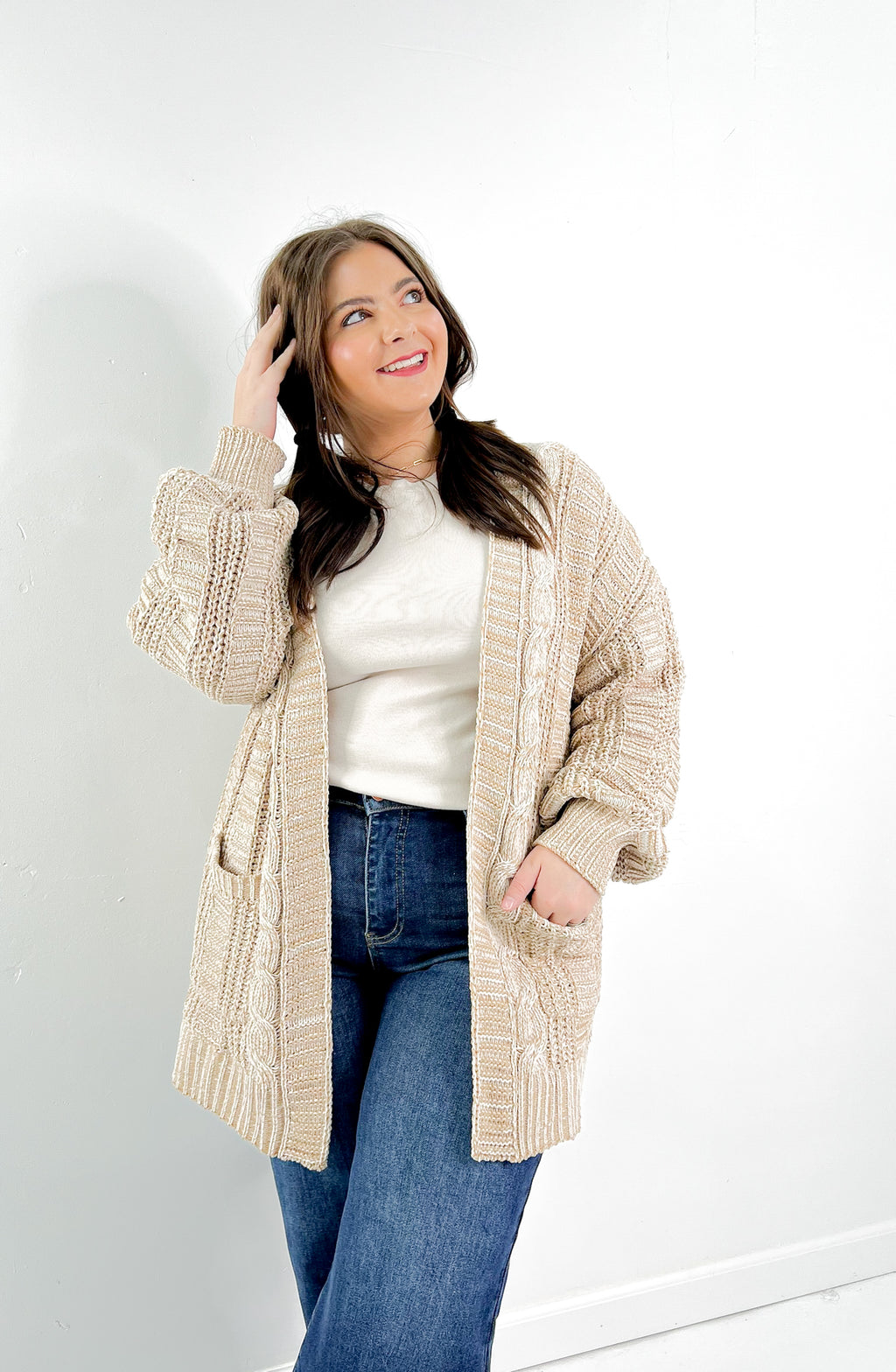 Two Tone Oversize Open Front Cardigan