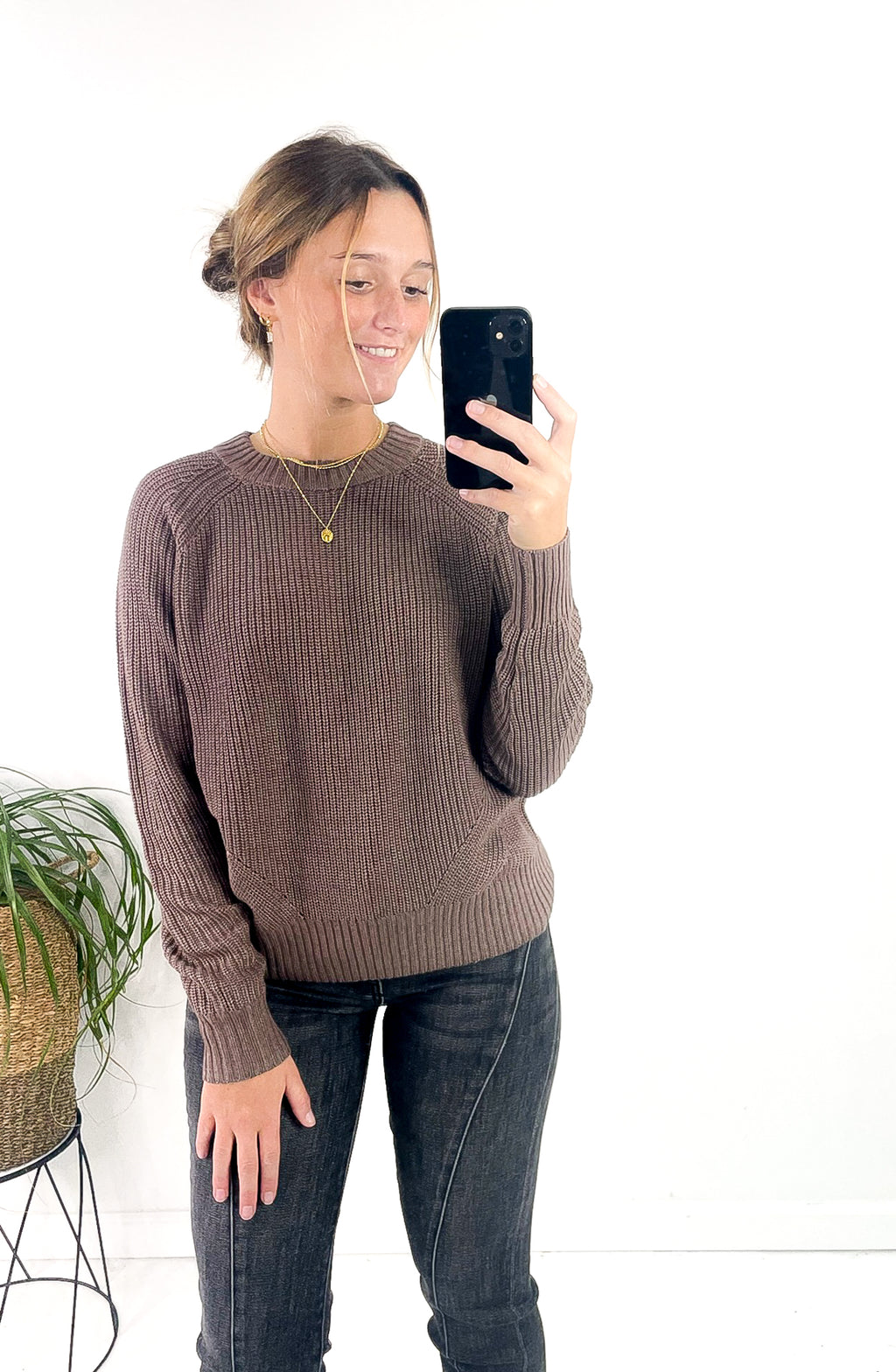 Crochet Detail Crew Neck Pullover Sweater