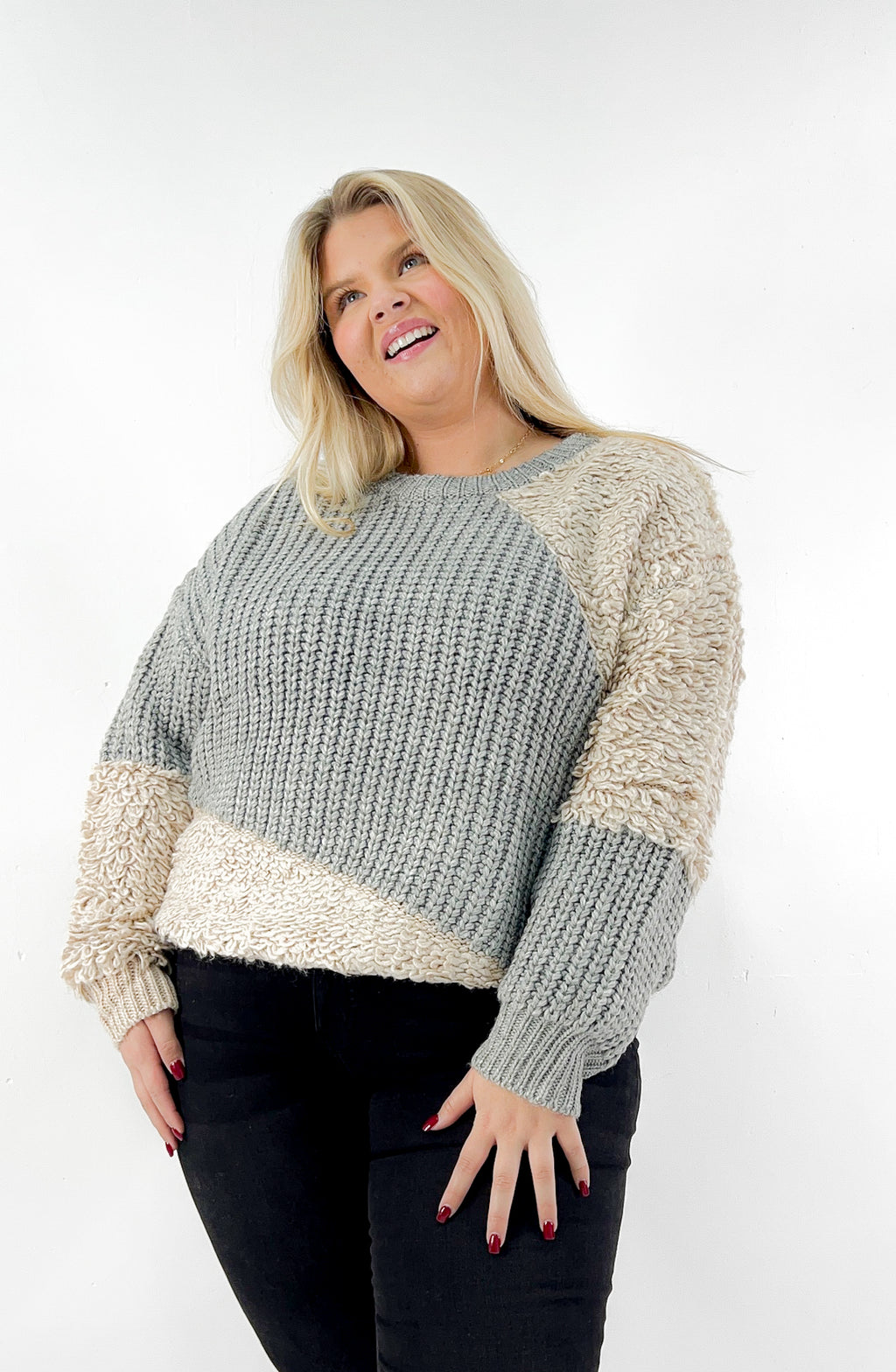 Color Block Loop Contrast Pullover Curvy Sweater