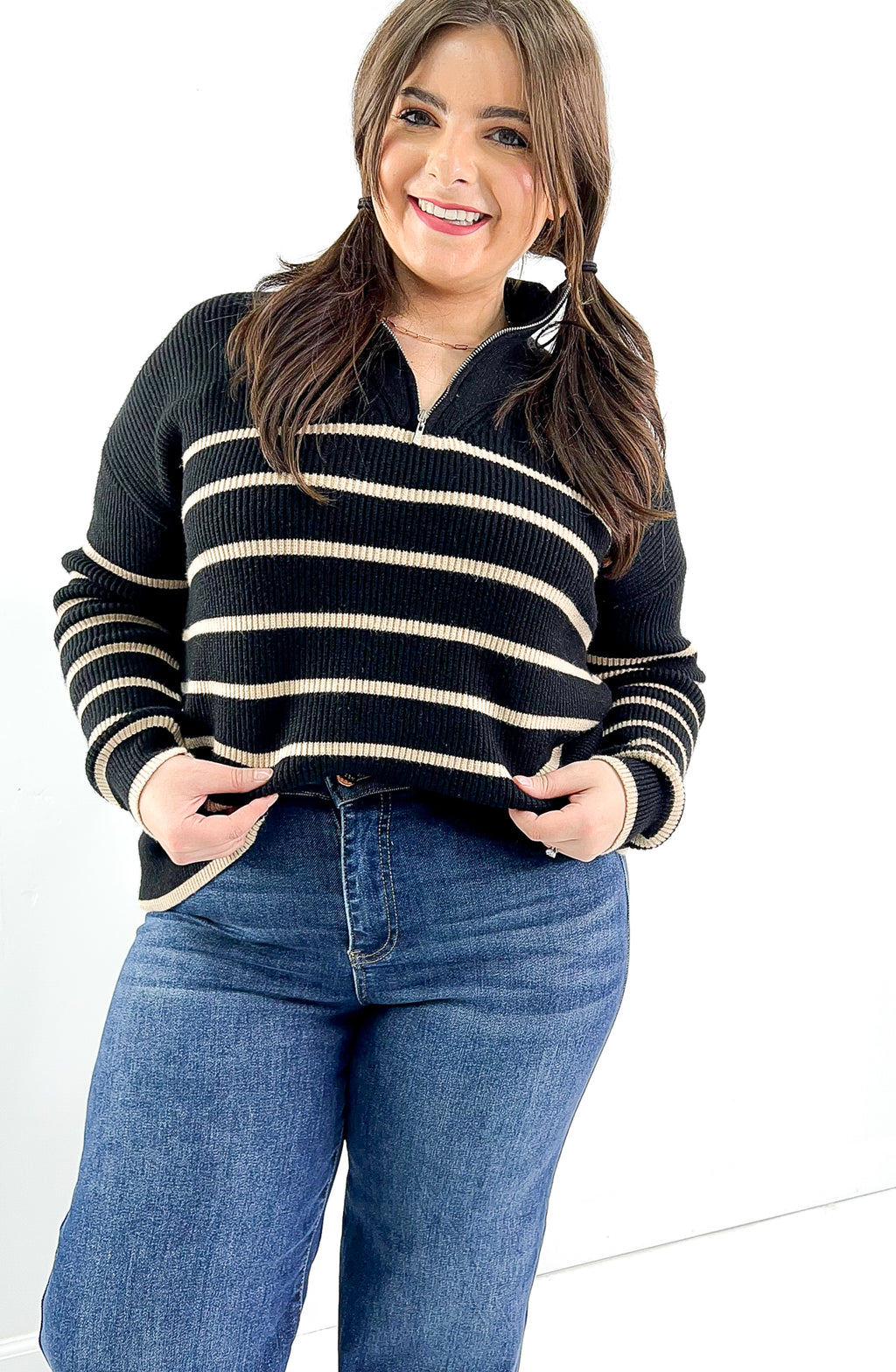 Striped Quarter Zip Cozy Sweater