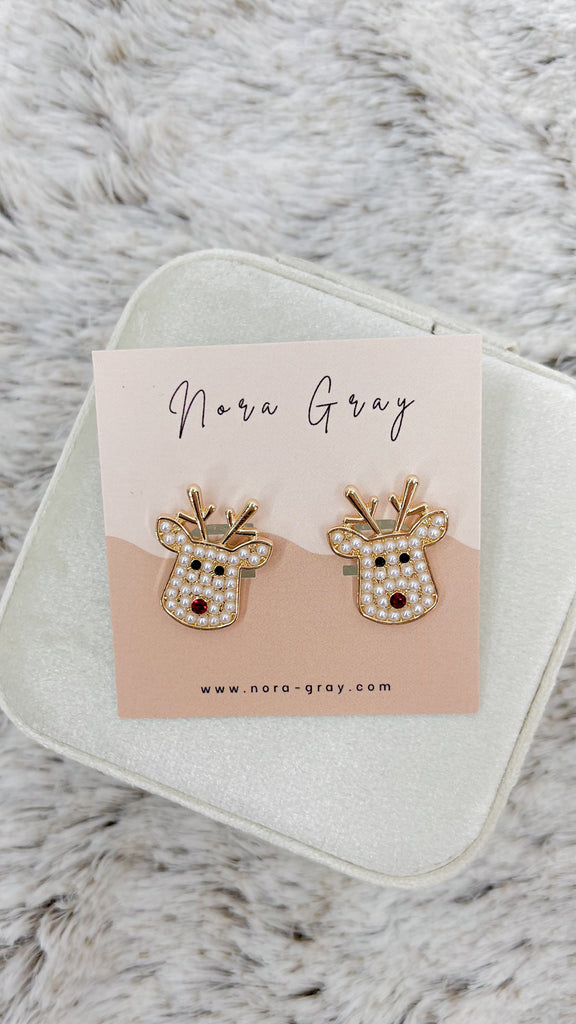 Christmas Reindeer Pave Pearl Earrings