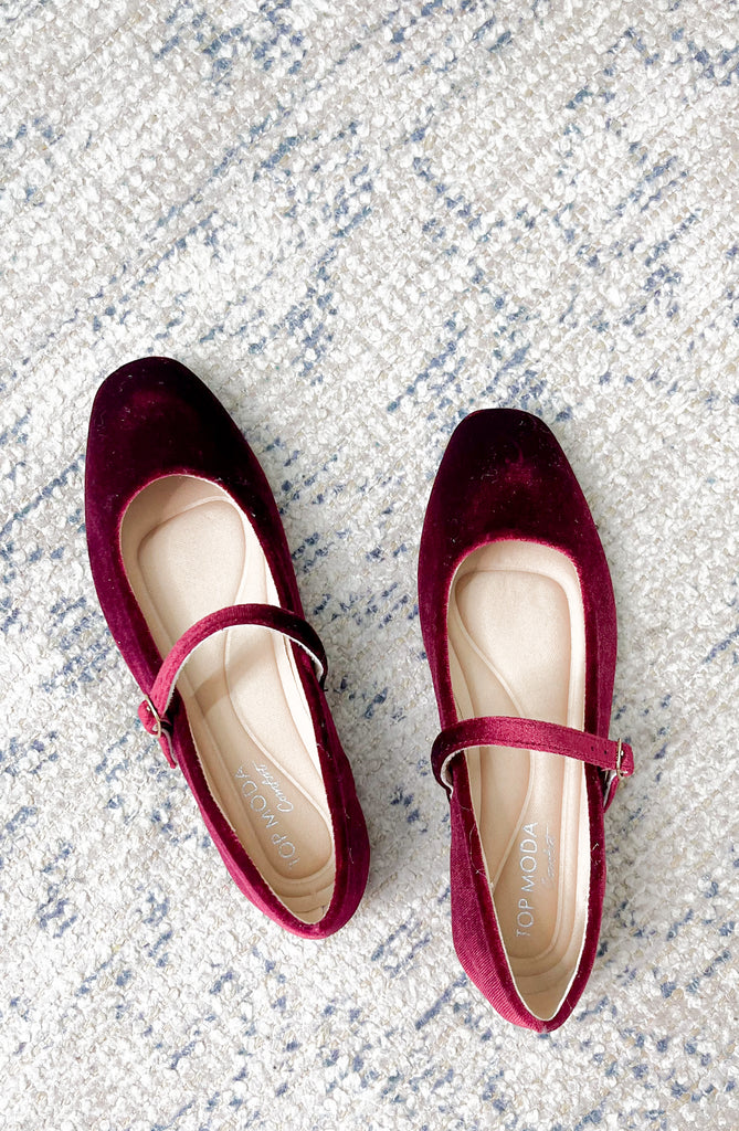 Burgundy Velvet Ballet Flats