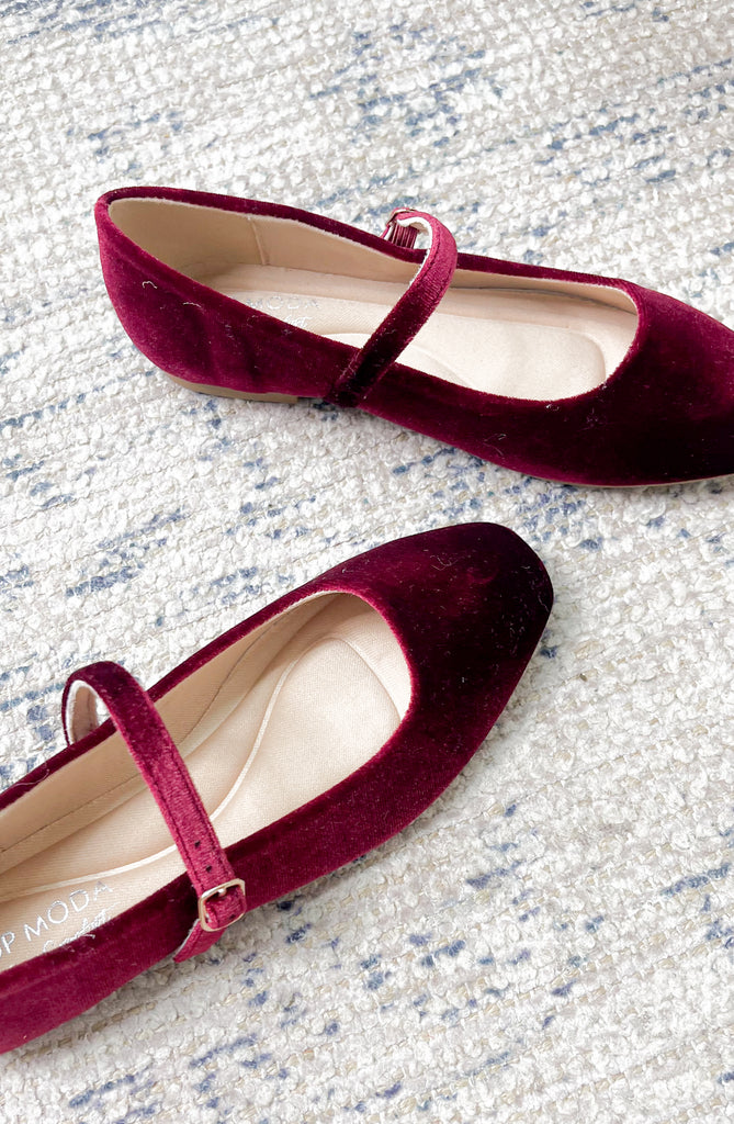 Burgundy Velvet Ballet Flats