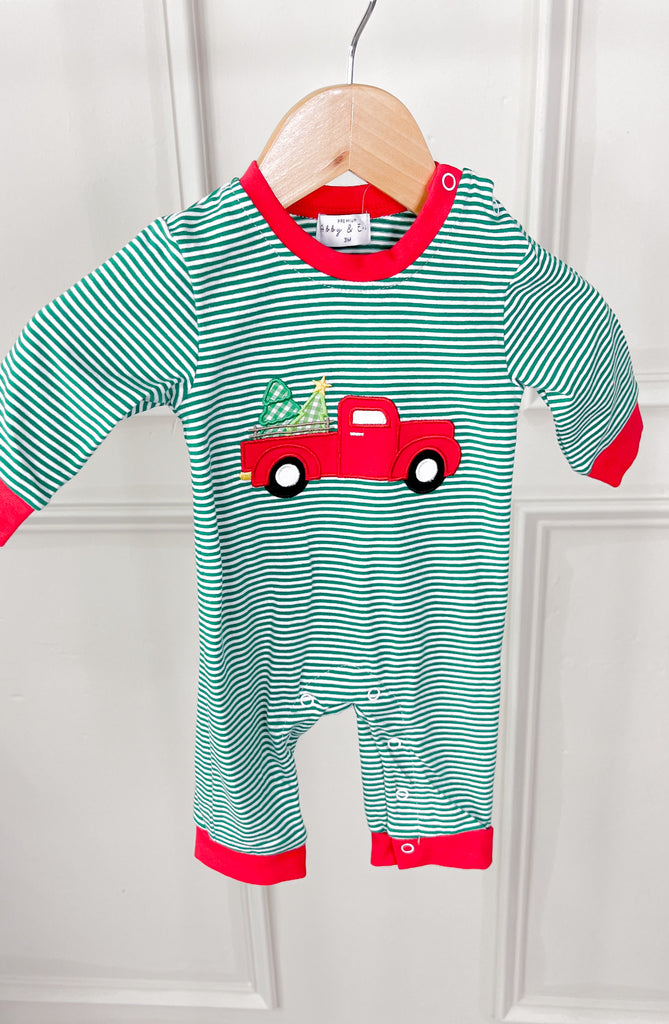 Christmas Truck Applique Boy's Romper