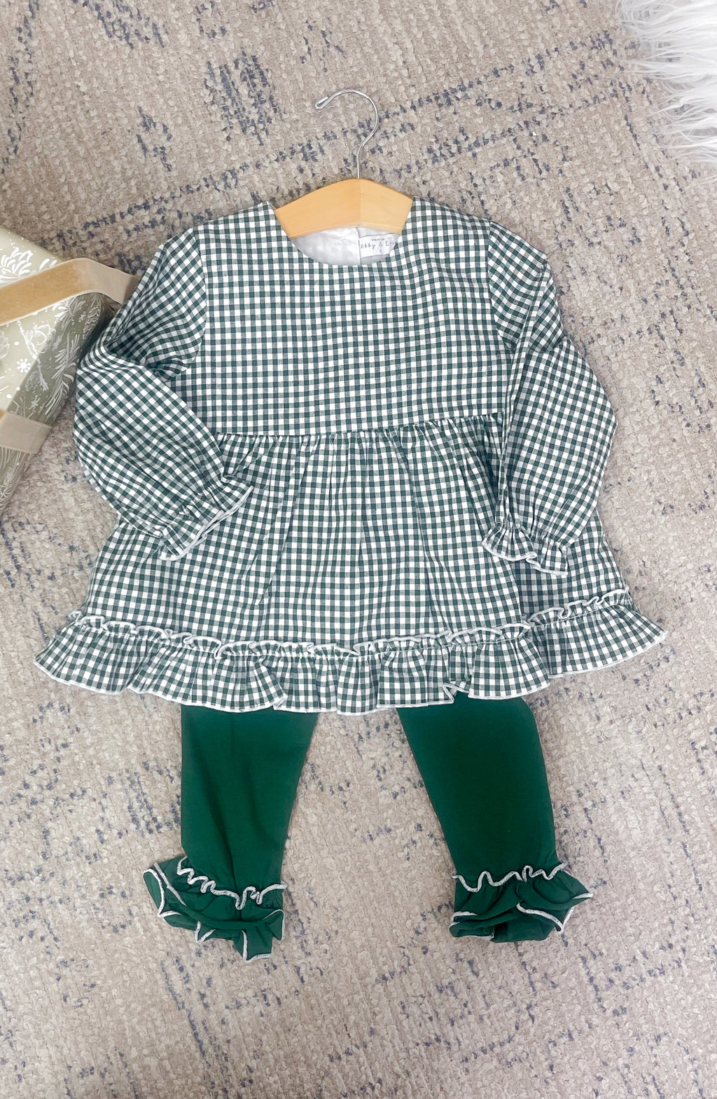 Green Gingham Ruffled Girl's Set