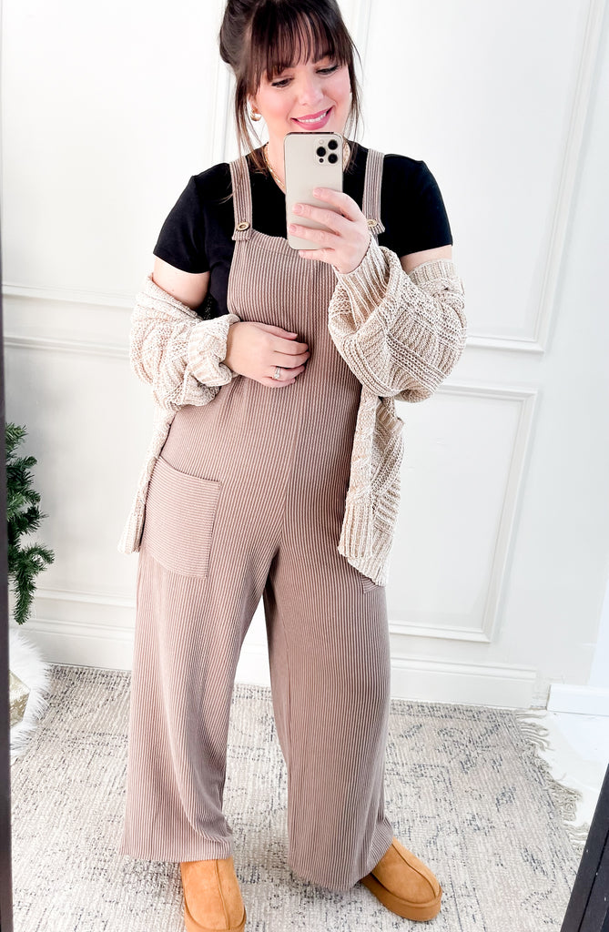 Soft Textured Ribbed Overall Jumpsuit