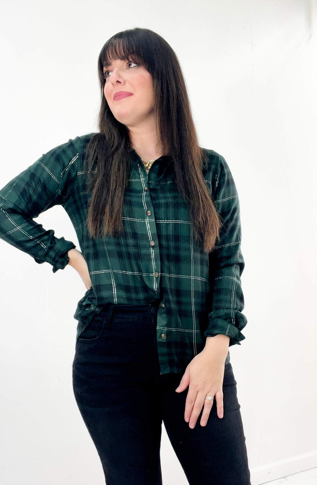 Adeline Collared Button Down Plaid Top