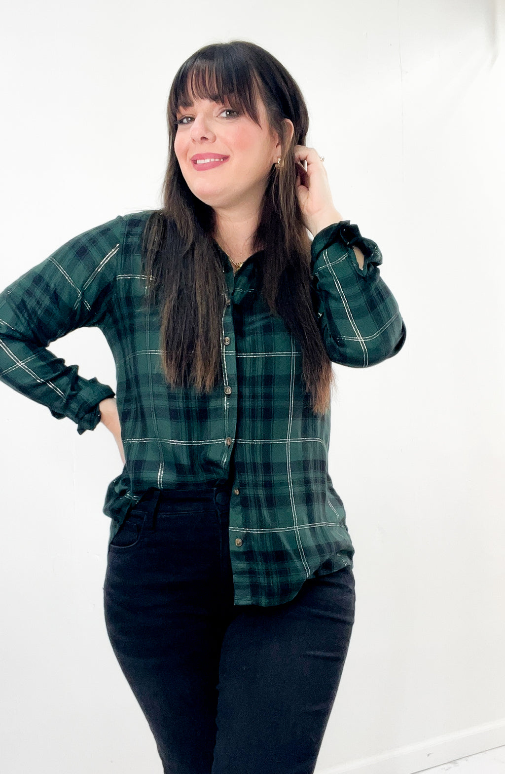 Adeline Collared Button Down Plaid Top