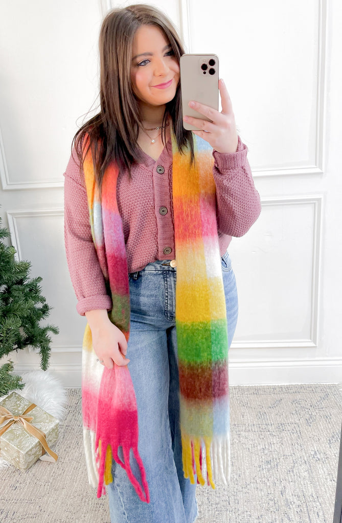 Plaid Pattern Fringe Trimmed Scarf