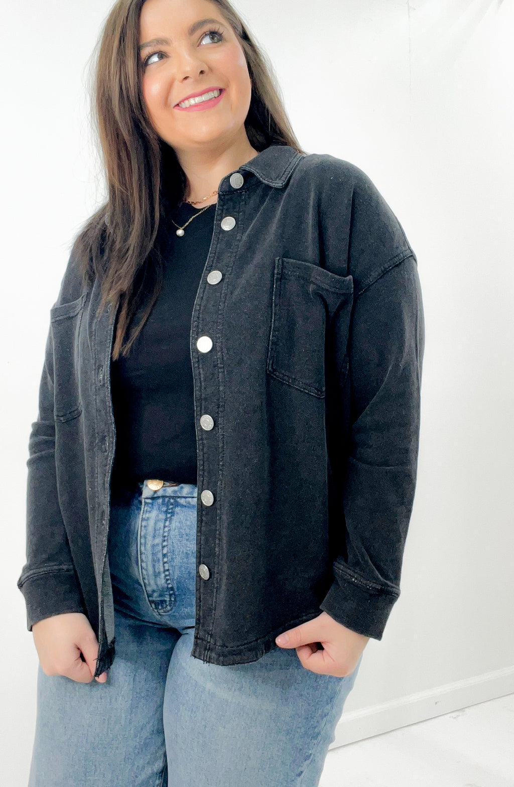 Charcoal Denim Wash Oversize Shacket