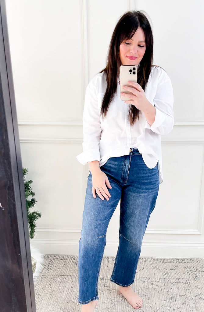 Oversized Classic Collard White Button Down Blouse