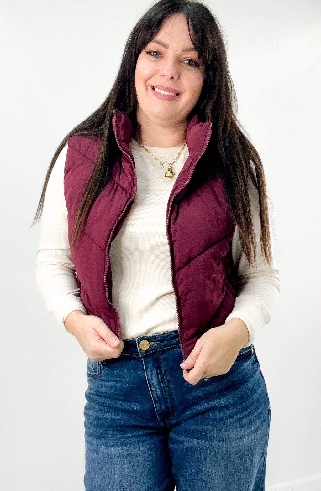 Diagonal Quilted Zip Up Puffer Vest