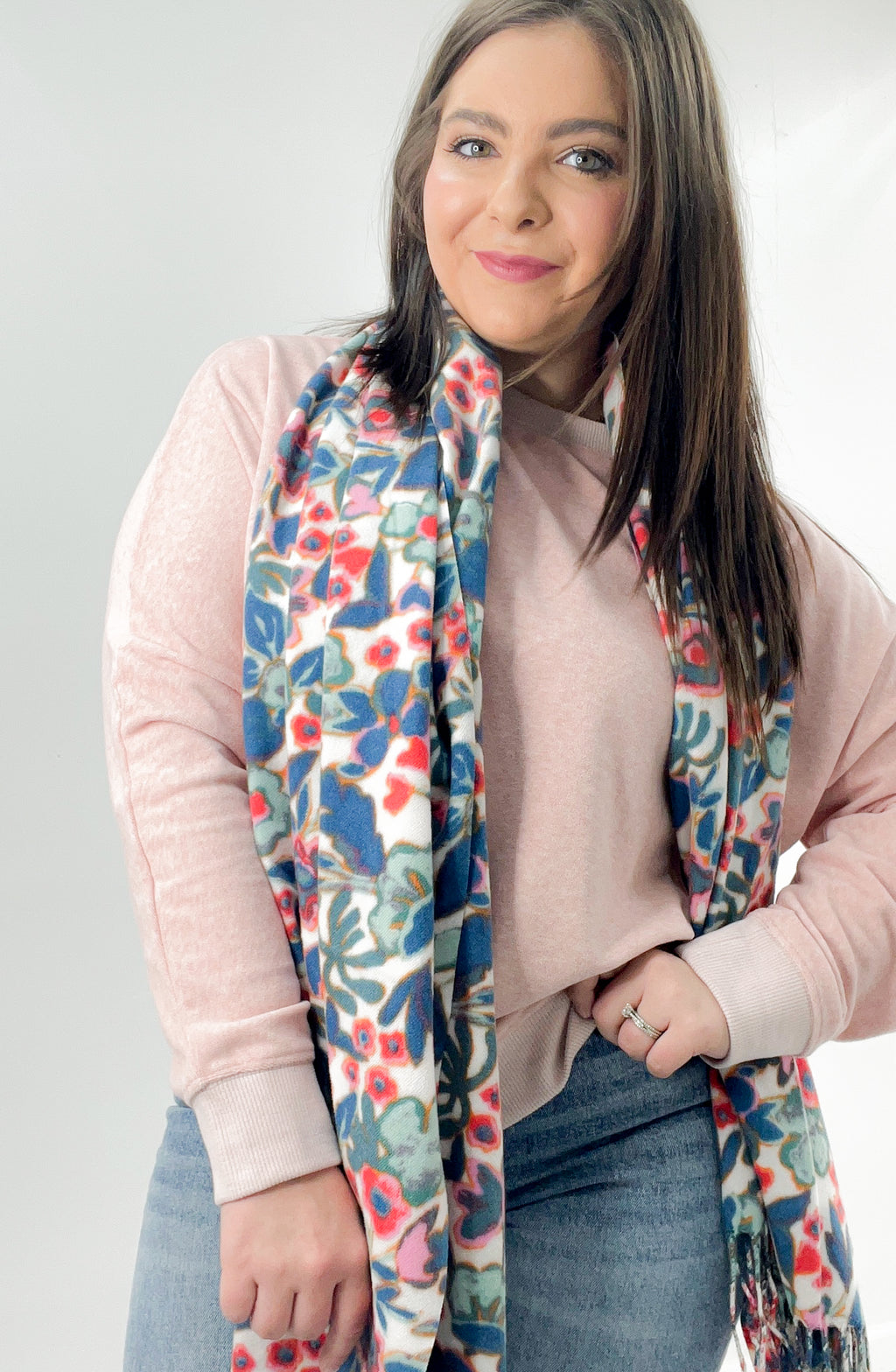 Warm Floral Print Tassel Scarf