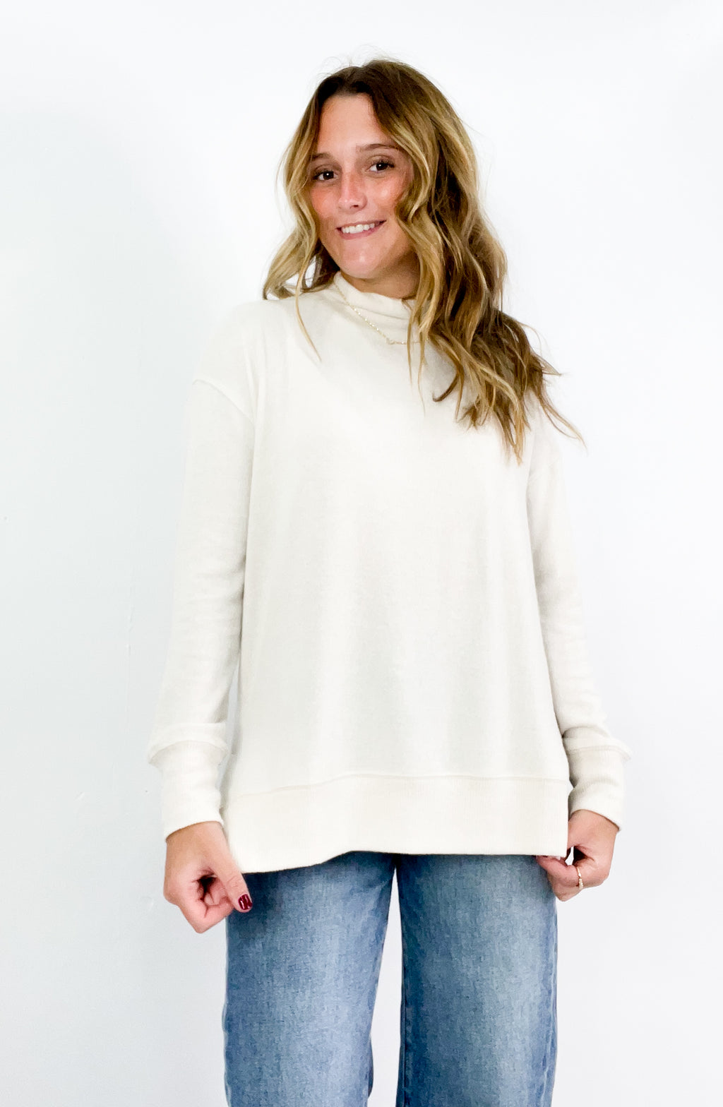 Flowy Long Sleeve Mock Neck Tunic