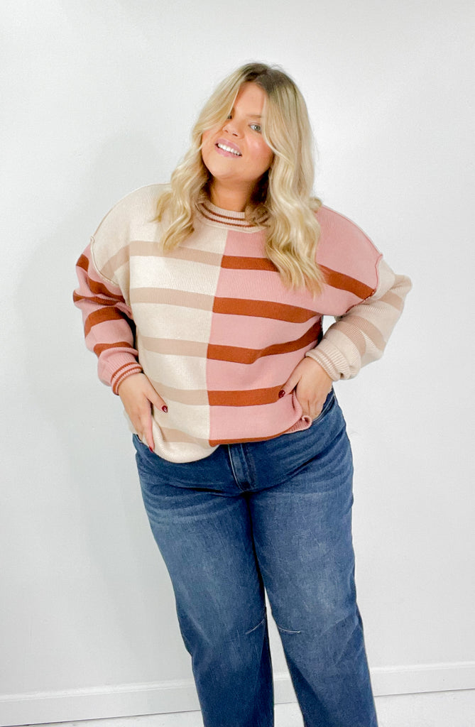 Colorblock Stripe Contrast Curvy Sweater