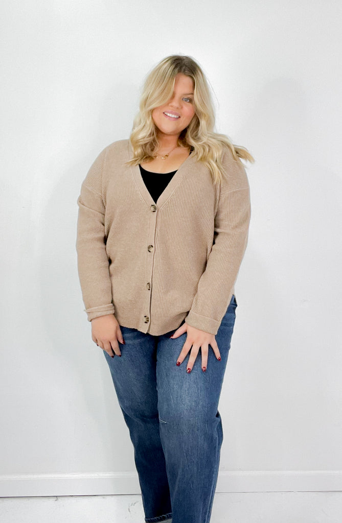 Ribbed Button Down Curvy Sweater Cardigan