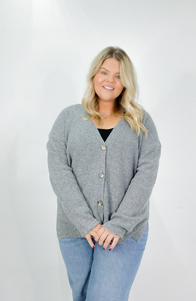 Ribbed Button Down Curvy Sweater Cardigan