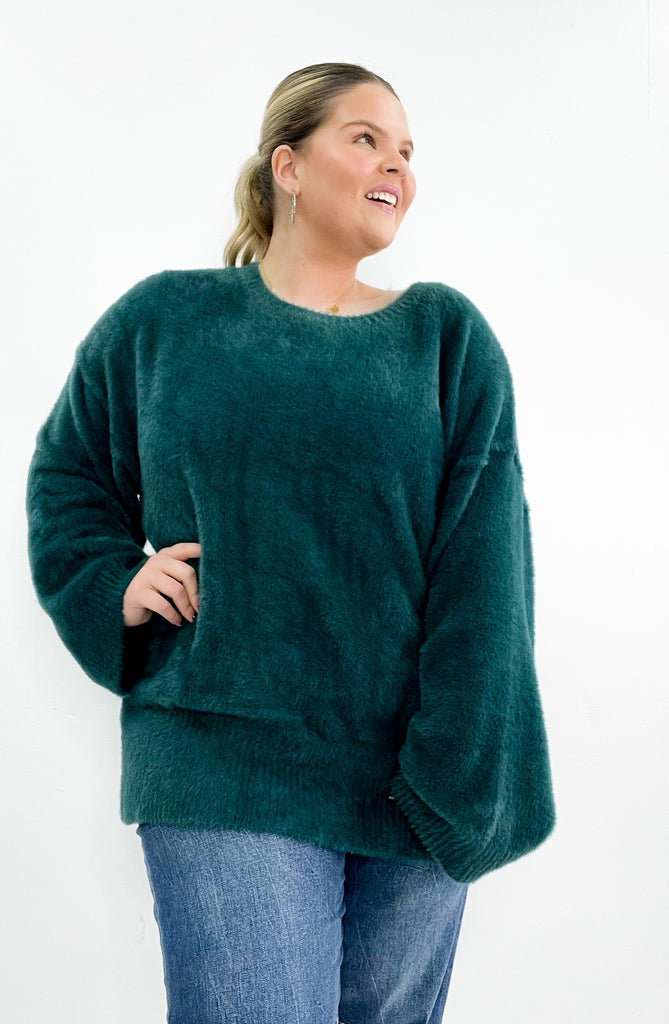 Fuzzy Brushed Curvy Wool Knit Sweater