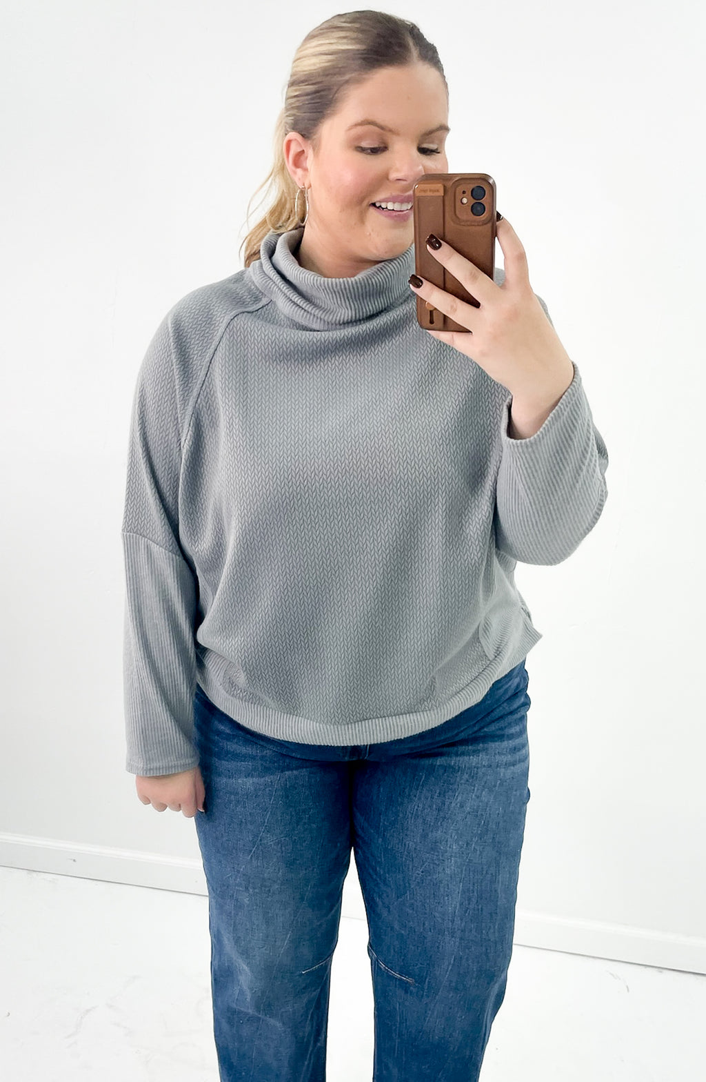 Curvy Mock Neck Dolman Sleeve Top