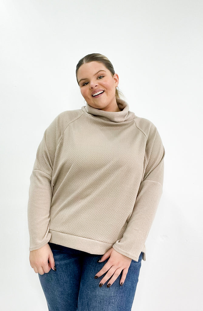 Curvy Mock Neck Dolman Sleeve Top