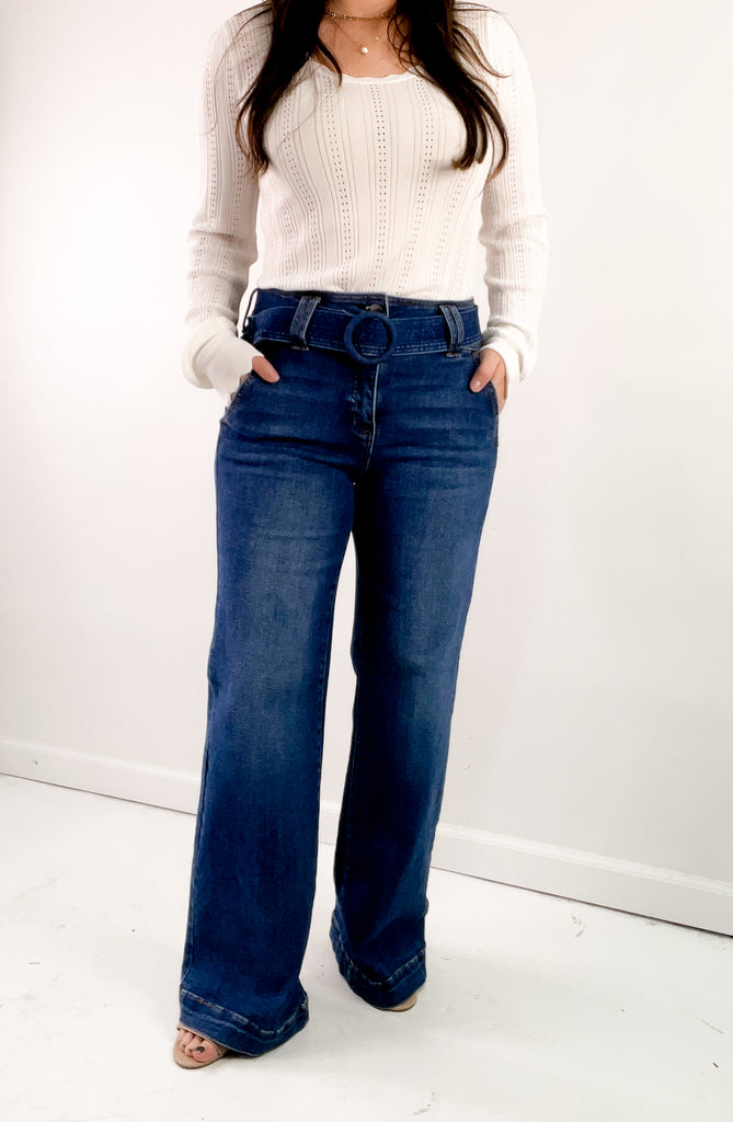 Risen Tummy Control Wide Leg Belted Jean