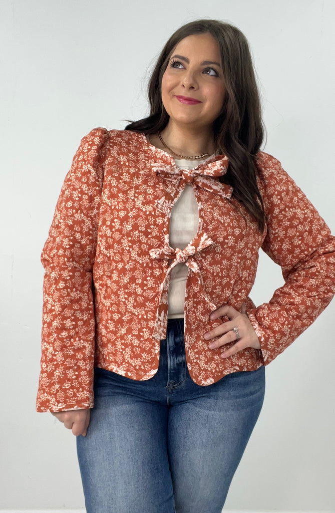 Floral Print Bow Tie Quilt Jacket