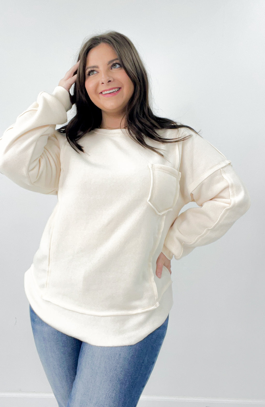 Oversize Terry Knit Contrast Pullover