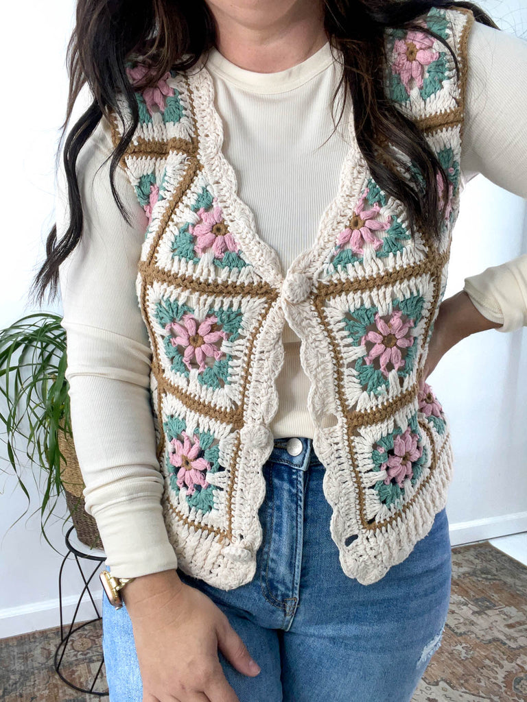 Crochet Floral Sweater Vest