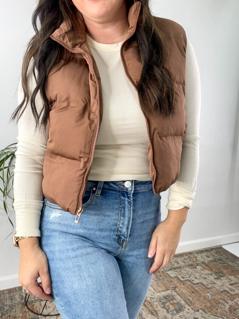 Issey Cropped Chocolate Puffer Vest