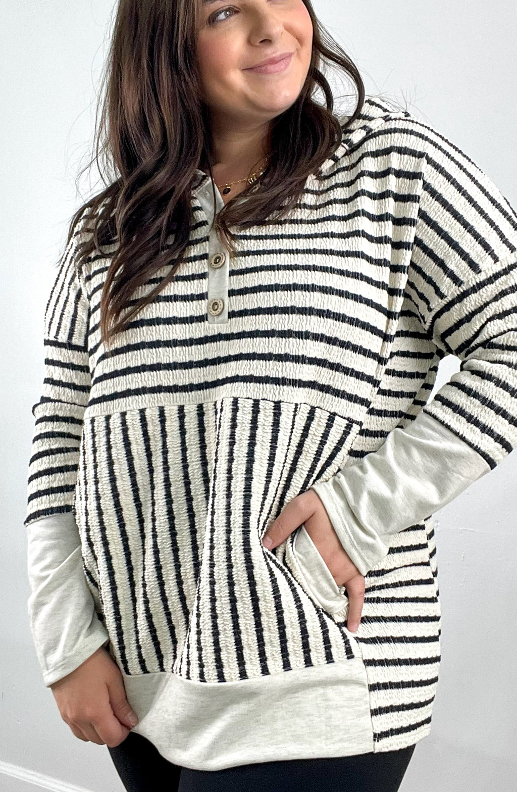 Stripe Hype Contrast Hoodie Top