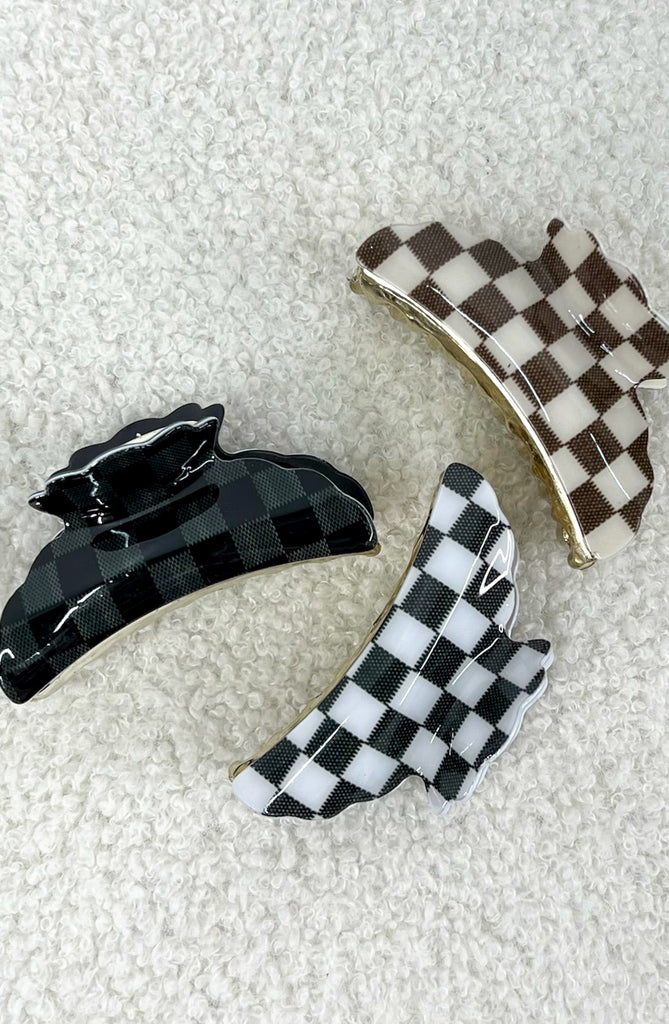 Checker Printed Hair Claw Clips