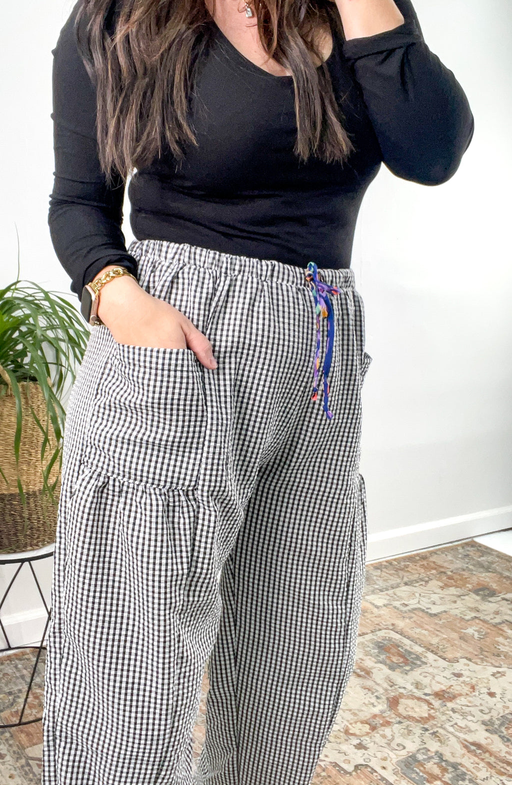 Gingham Check Drawstring Pants