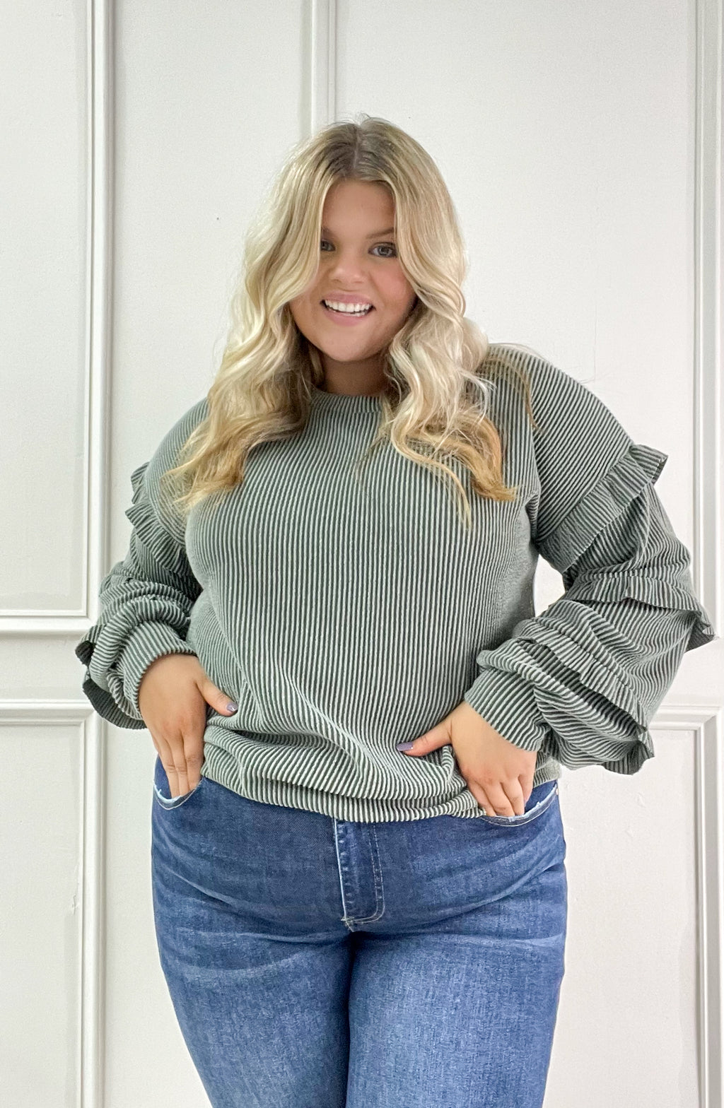 Team Effort Ruffle Trimmed Curvy Top