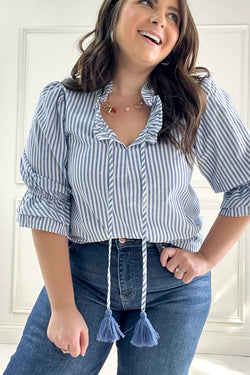 Had Me At Hello Tassel Drawstring Blouse